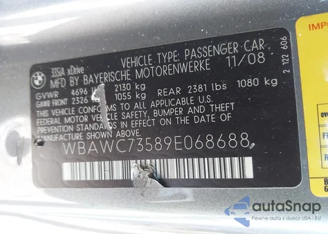 2009 BMW 335I xDrive from USA, damaged, VIN WBAWC73589E068688